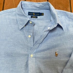 Blue, Ralph Lauren Slim Fit, Stretch Oxford Size, Lrg Dress Shirt… Dry Cleaned
